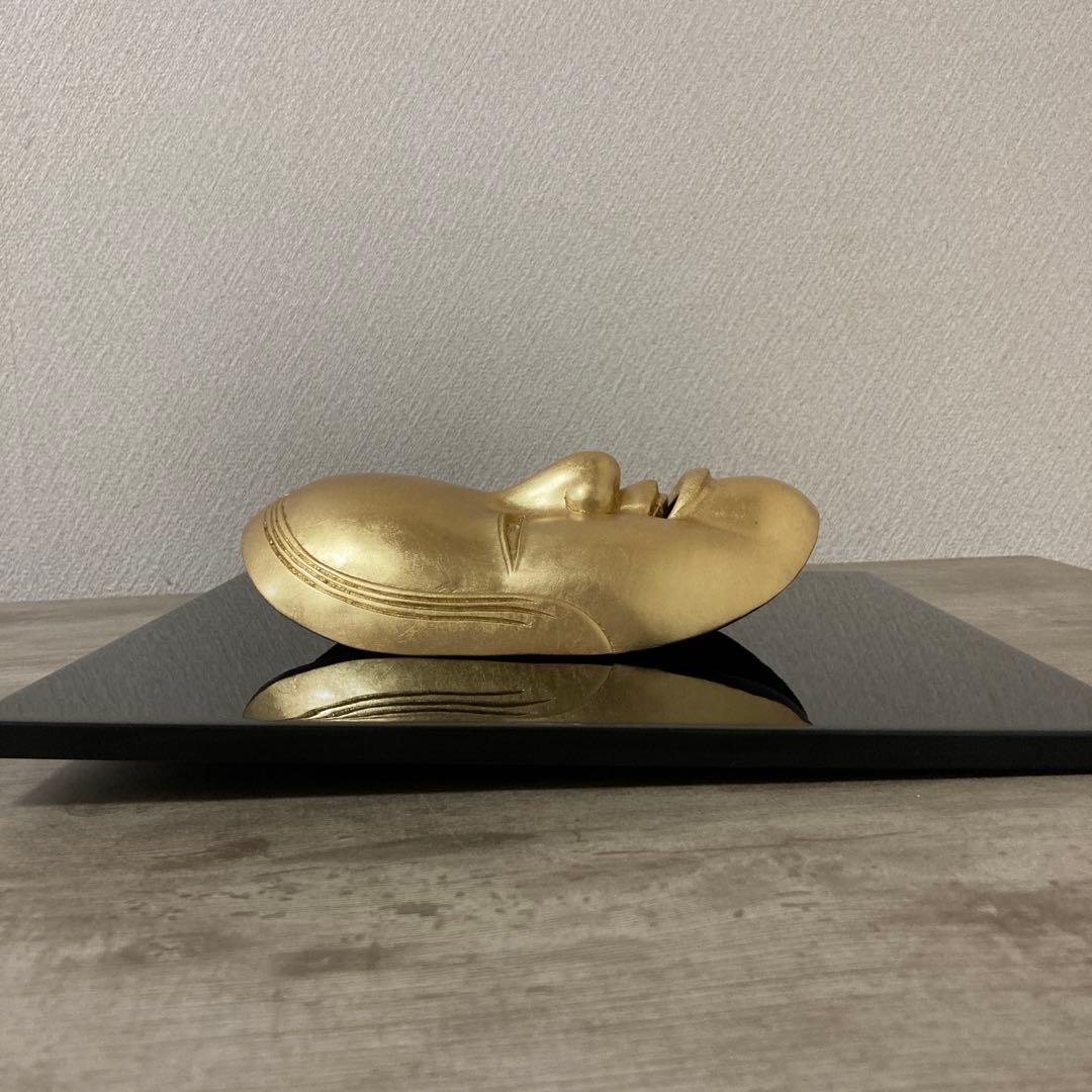 能面飾り　金装飾　木彫り　彫刻〈検 金沢 箔一　采女　胡蝶　千手　般若　翁　扇子