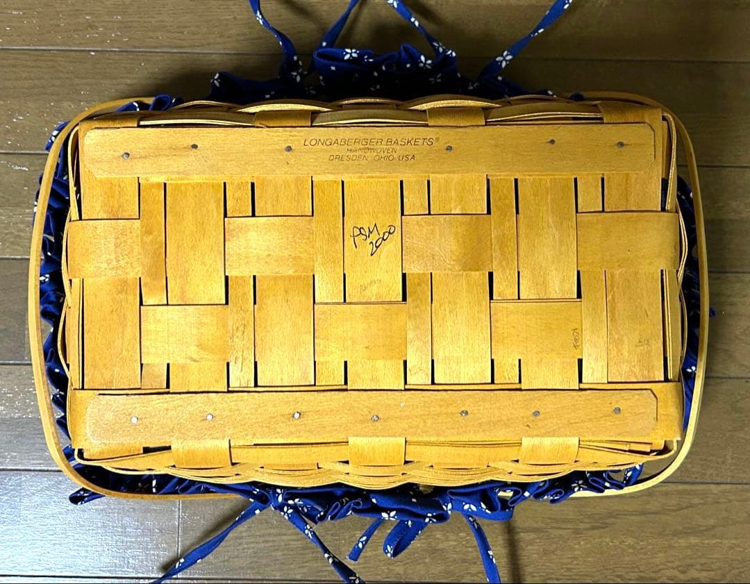 【廃盤】ロンガバーガー　ピクニックバスケット　木製ふた付　ブルー花柄 ドイツ購入