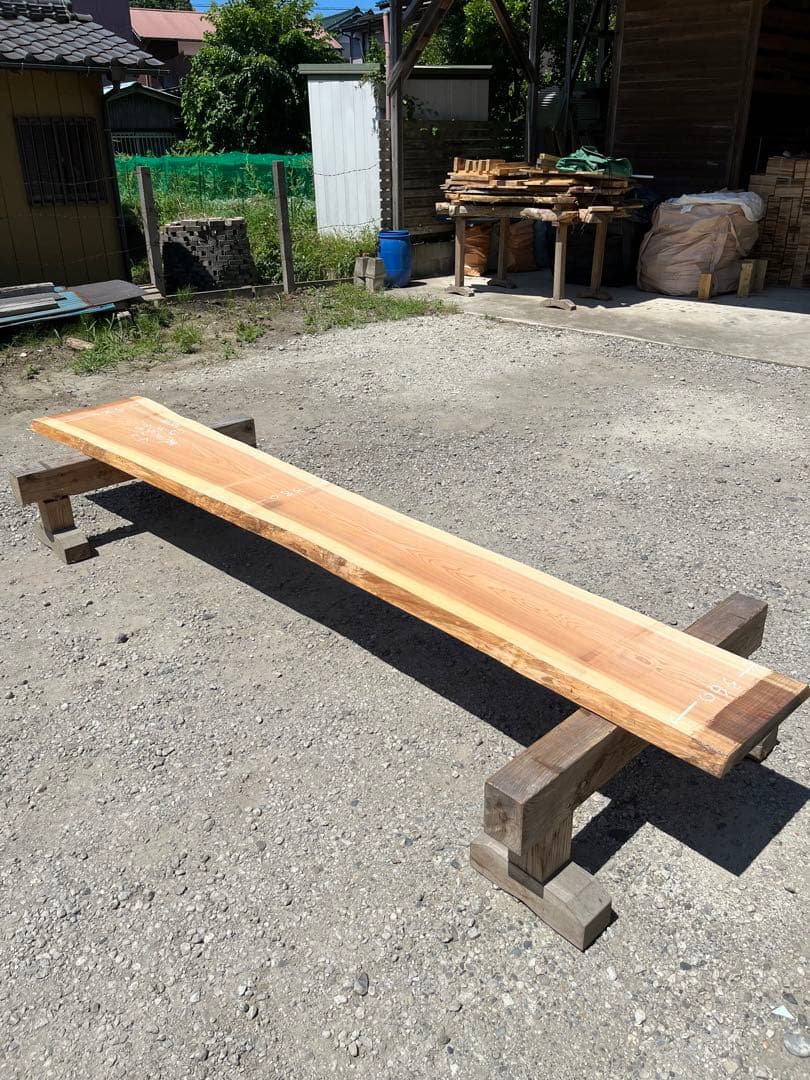 ① 杉　無垢 一枚板 3.4m カウンター テーブル　レジン　看板　ベンチ
