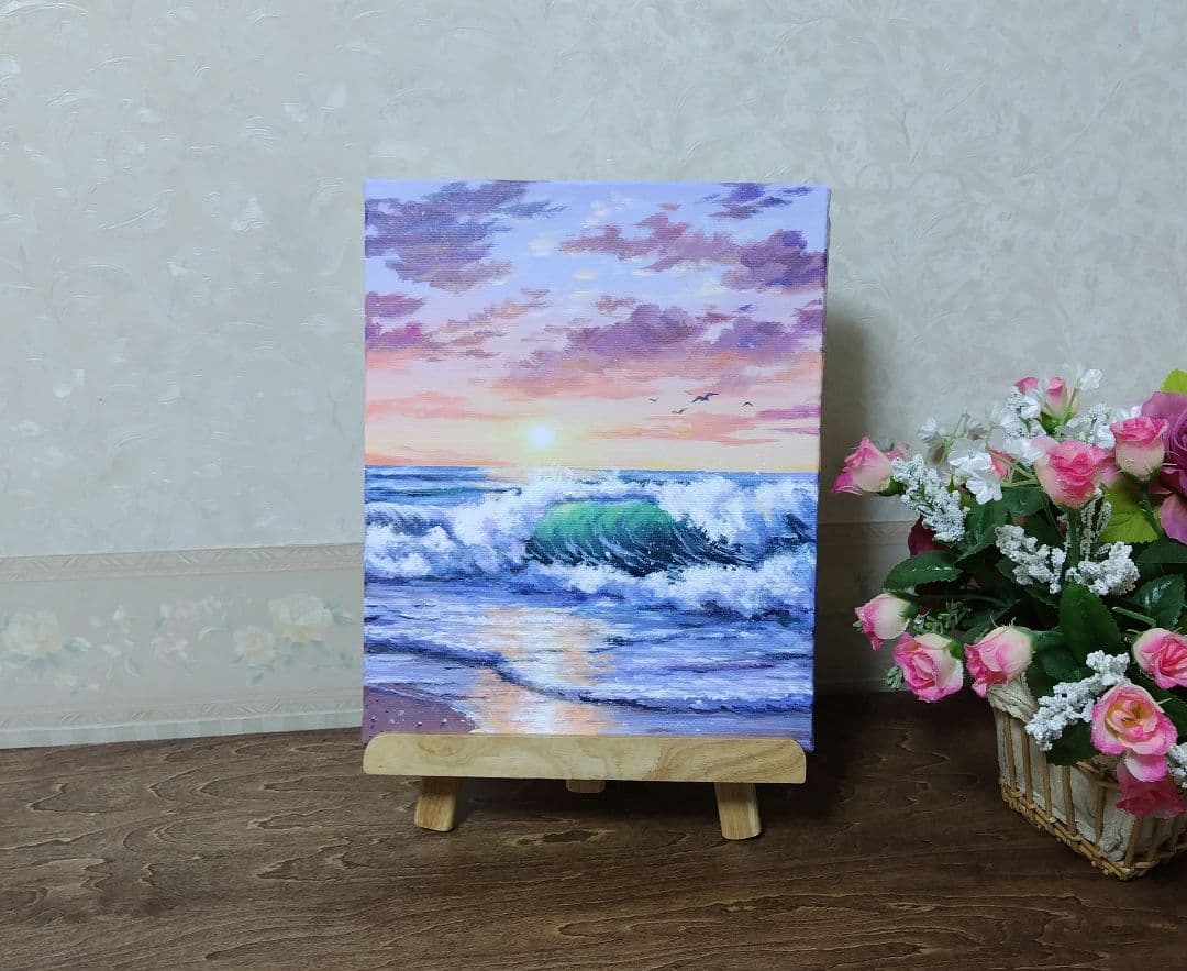 k*o様 【夕波】アクリル画 F3 風景画 絵画 海の絵