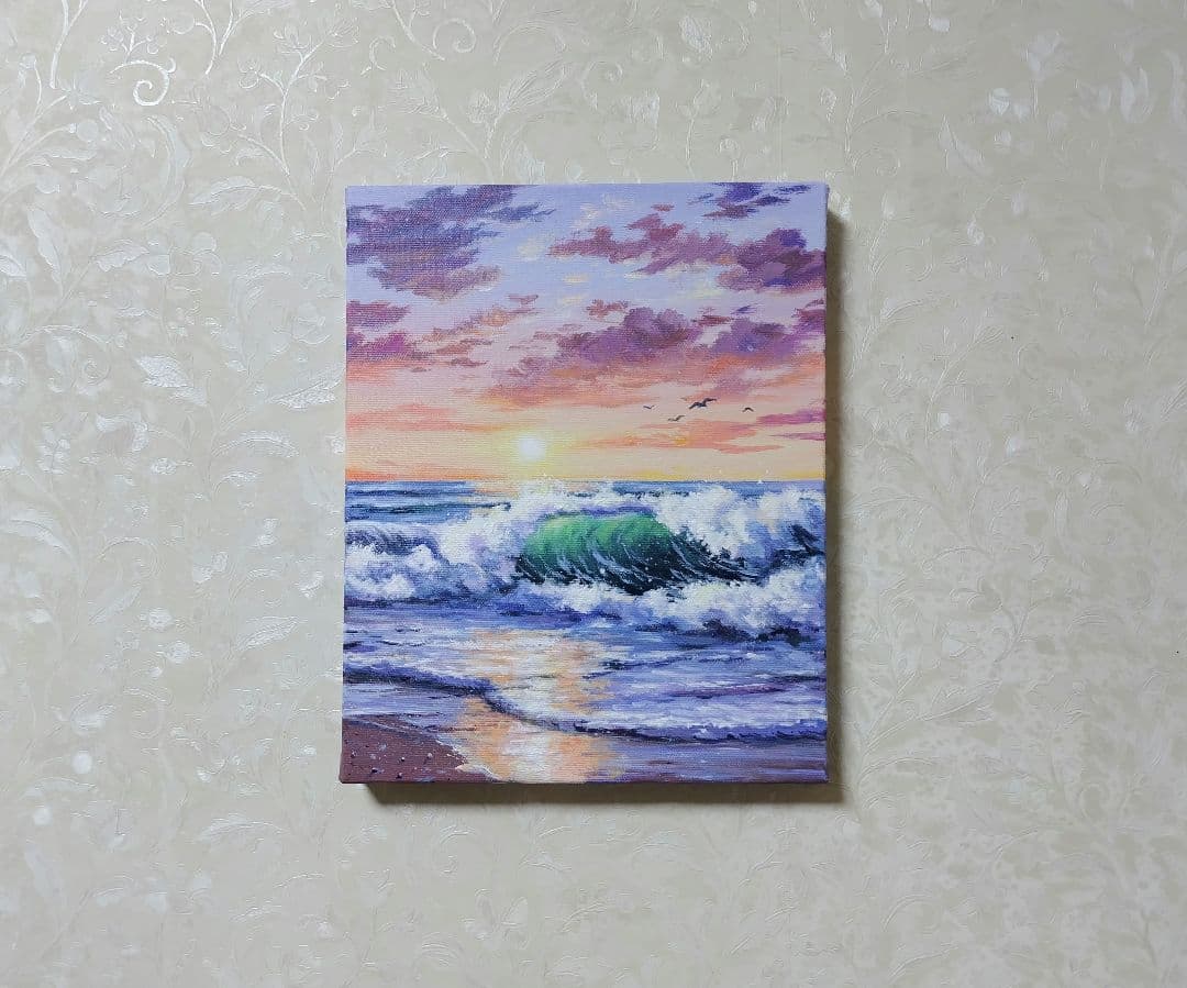k*o様 【夕波】アクリル画 F3 風景画 絵画 海の絵
