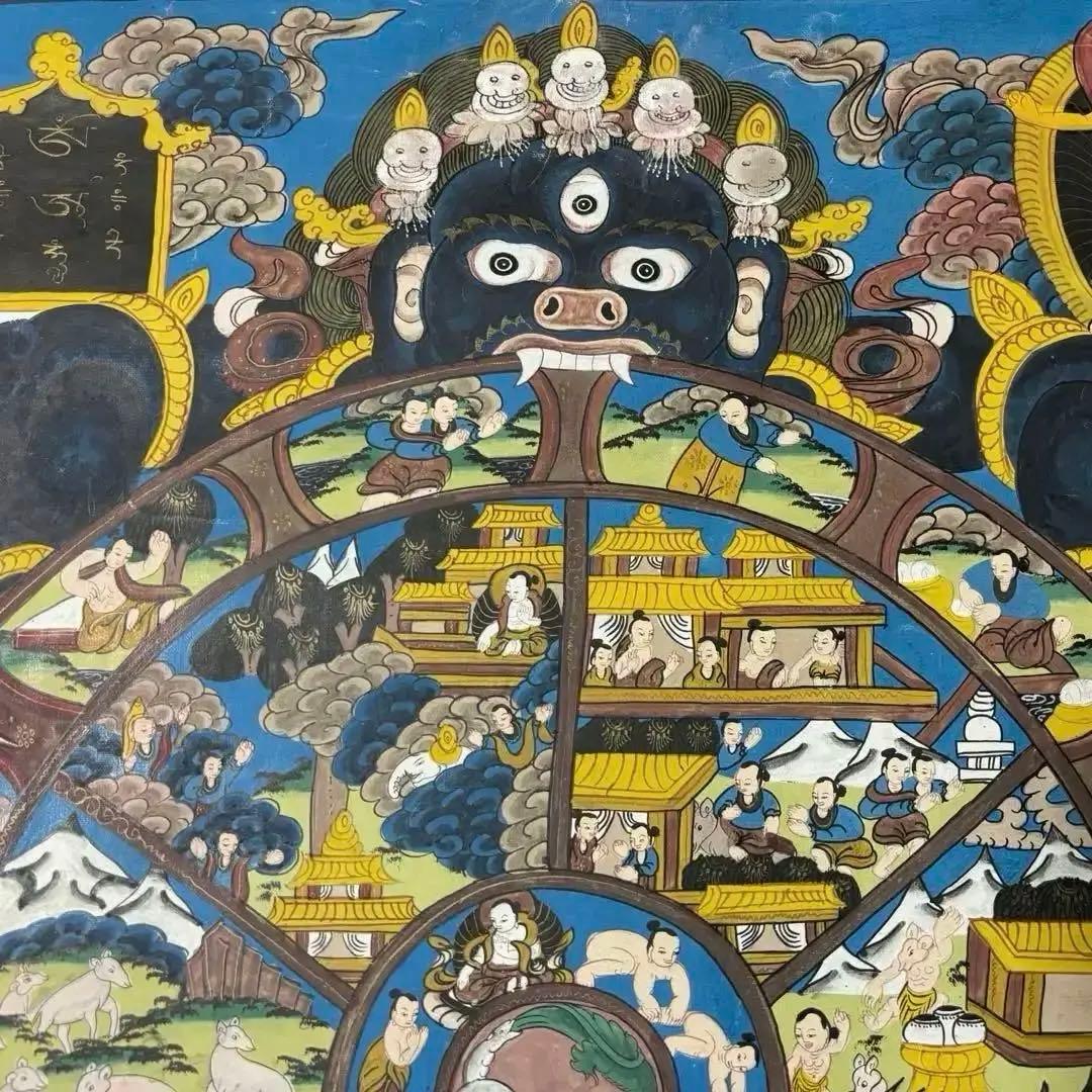 チベット密教　1点物 》 手描き　曼荼羅　タンカ　六道輪廻　仏教　密教
