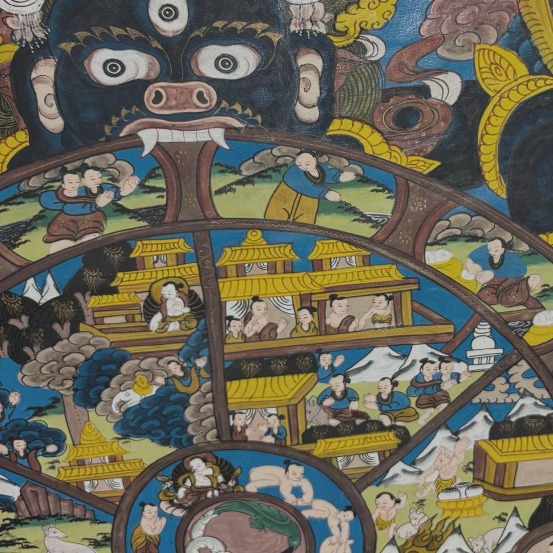 チベット密教　1点物 》 手描き　曼荼羅　タンカ　六道輪廻　仏教　密教