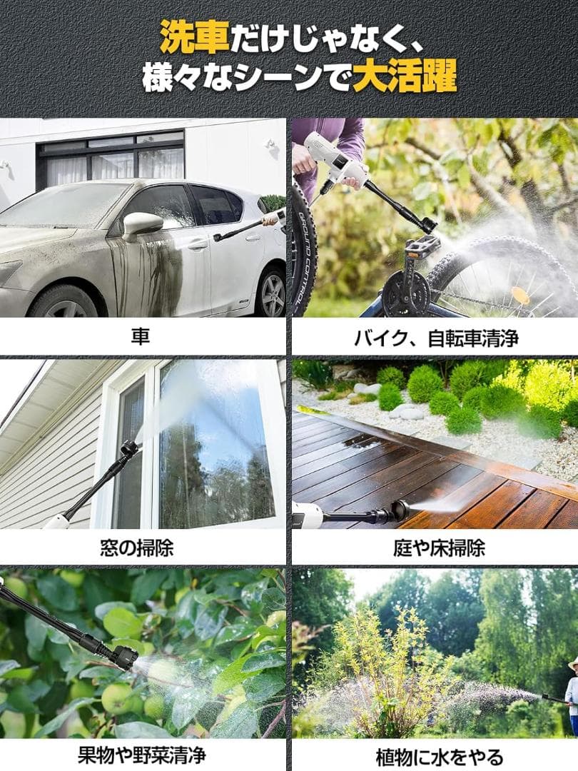 【新登場強化版】高圧洗浄機 コードレス 充電式 20000mAh