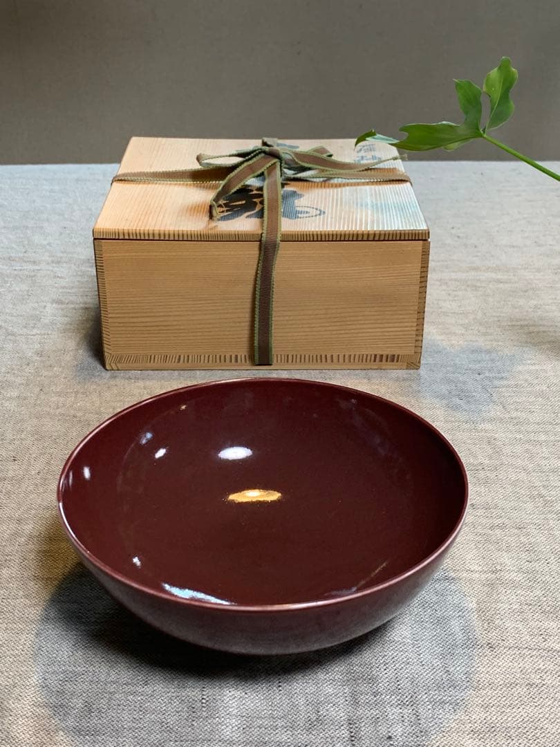 北村和善 辰砂 菓子鉢｜茶席に映える深紅｜共箱・共布・御室焼き　仁清焼き