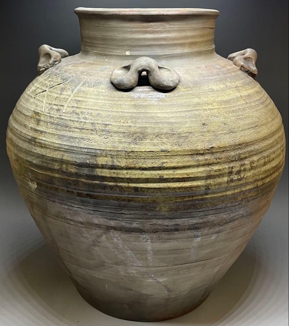 古備前　桃山時代　四耳壺　葉茶壺　大壺　特大　41cm 　Lf6441