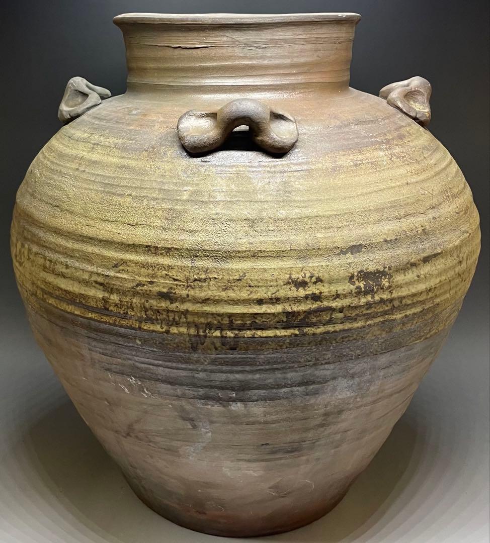 古備前　桃山時代　四耳壺　葉茶壺　大壺　特大　41cm 　Lf6441