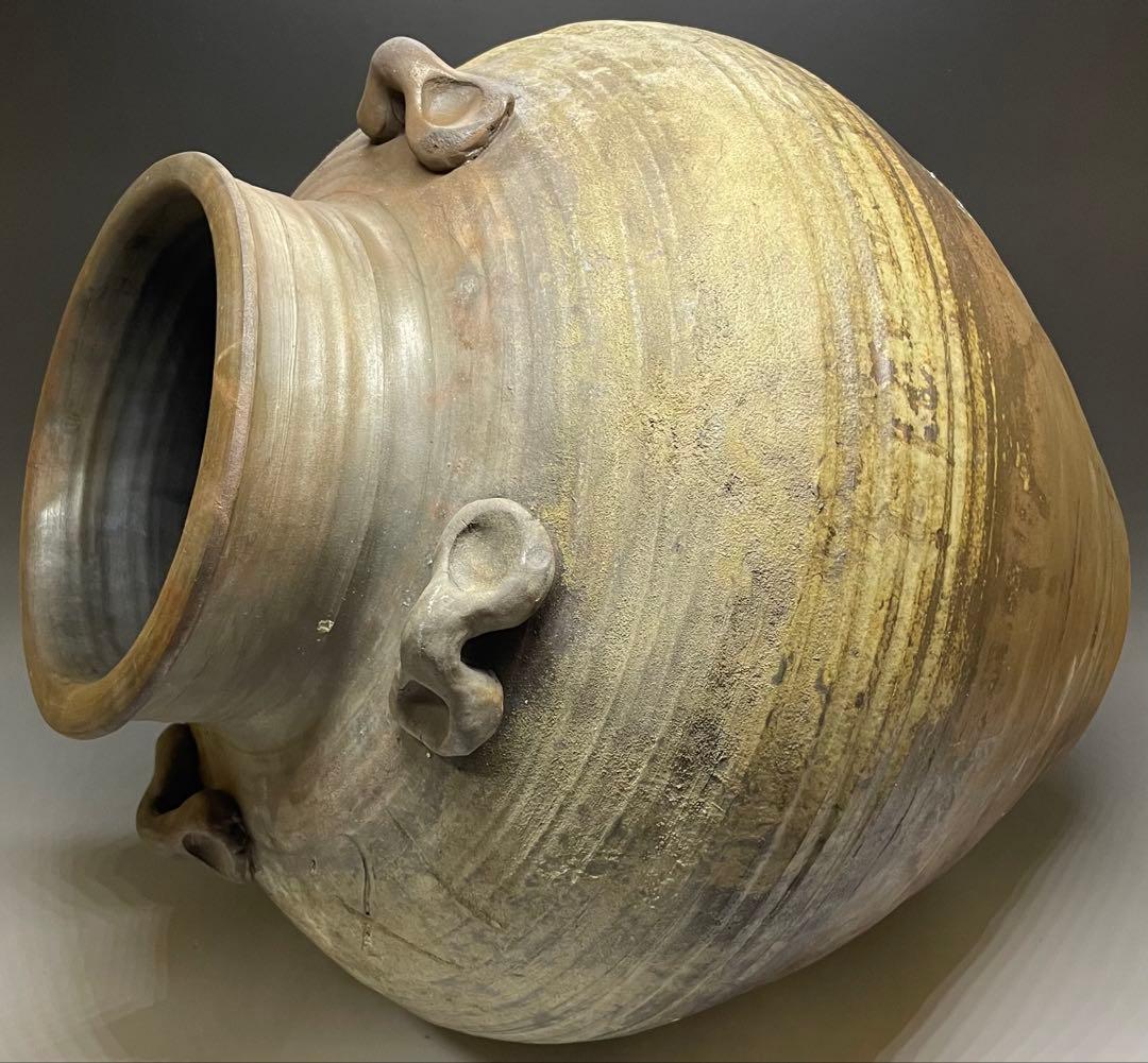 古備前　桃山時代　四耳壺　葉茶壺　大壺　特大　41cm 　Lf6441