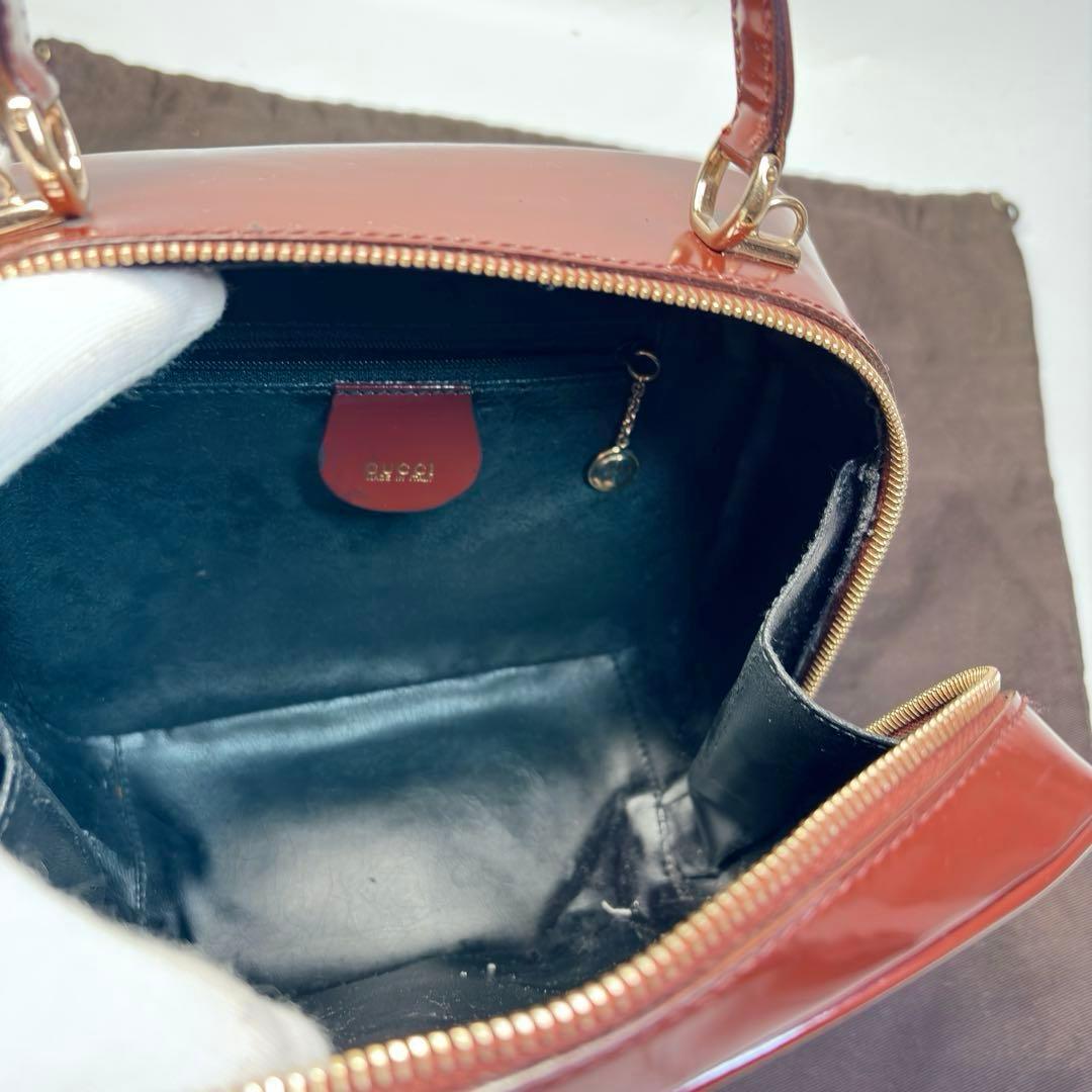 極美品グッチ2wayショルダーバニティバッグ　バンブーエナメルパテントレザー