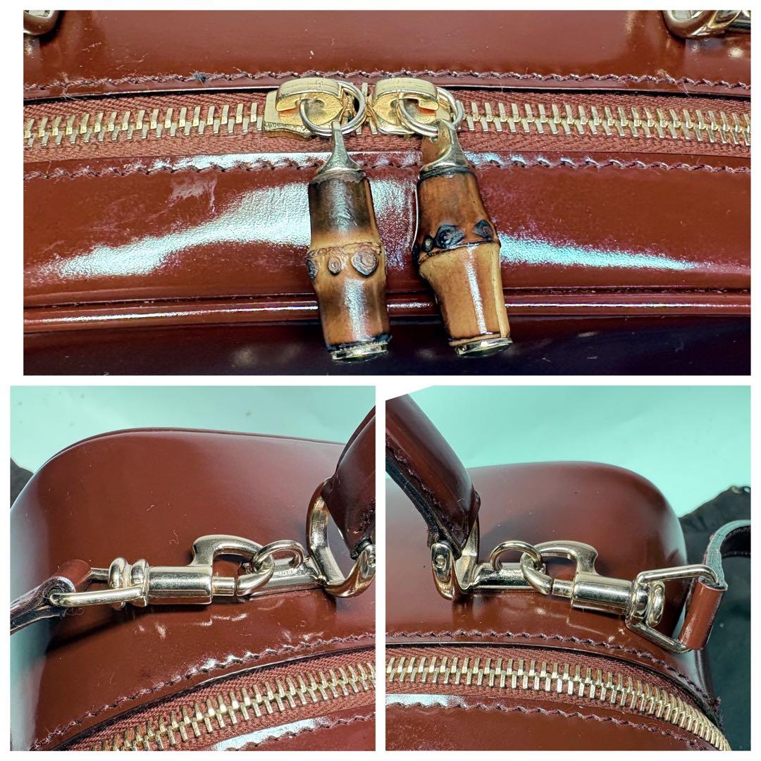 極美品グッチ2wayショルダーバニティバッグ　バンブーエナメルパテントレザー