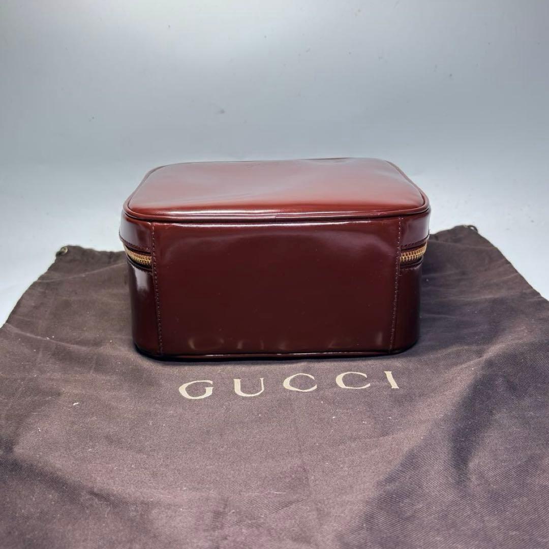 極美品グッチ2wayショルダーバニティバッグ　バンブーエナメルパテントレザー