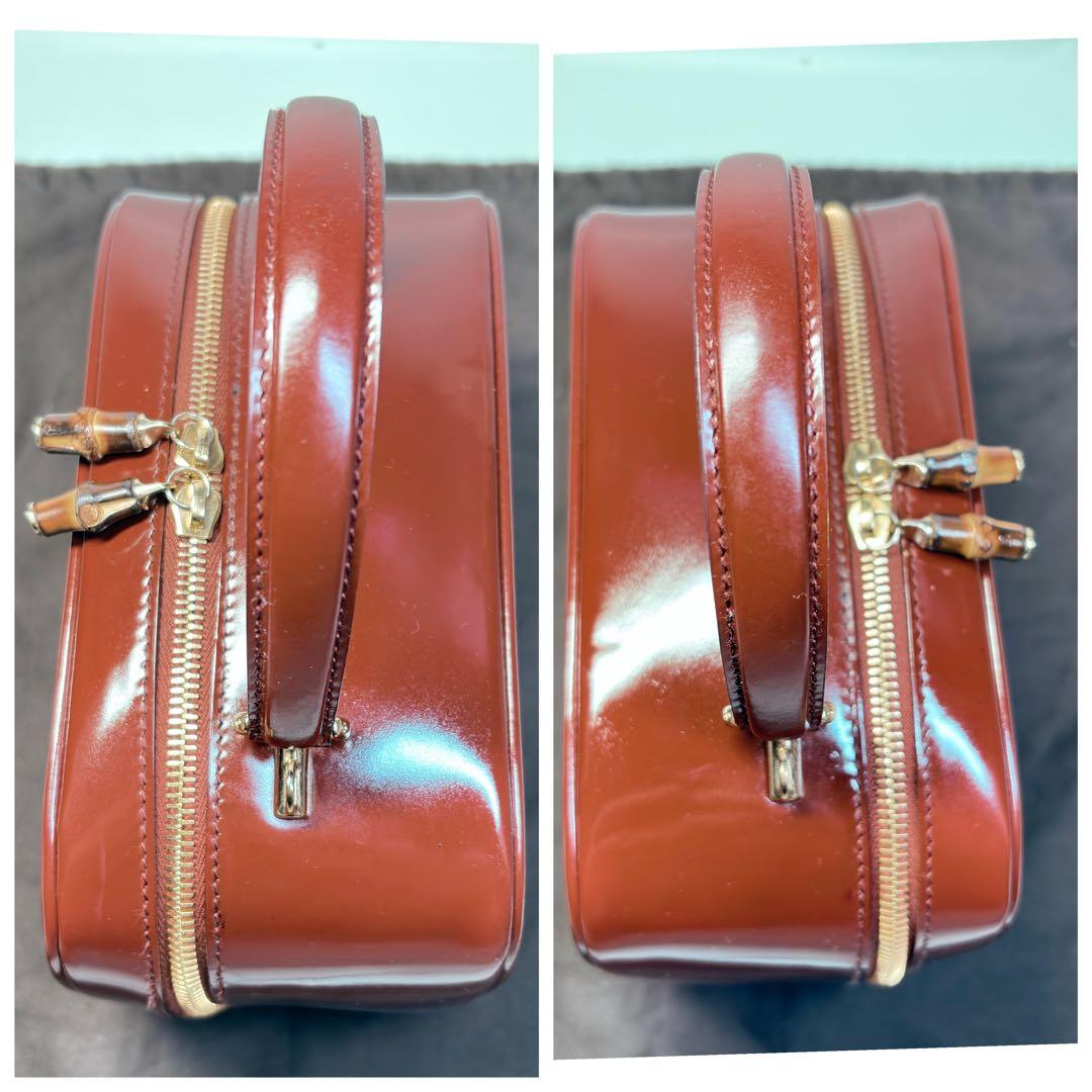 極美品グッチ2wayショルダーバニティバッグ　バンブーエナメルパテントレザー