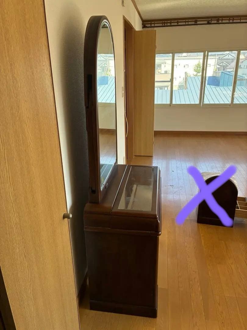 【アンティーク】鏡台　三面鏡　ドレッサー　化粧台　収納スペース多数(イス売却済)