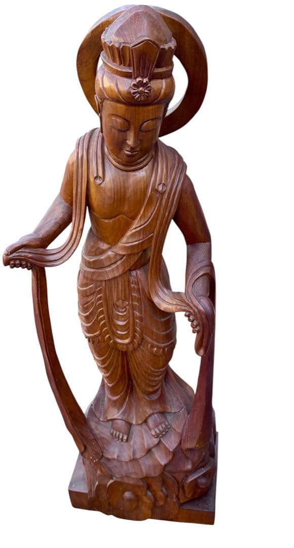 特大　迫力　雲中供養菩薩　一刀彫 木製75cm