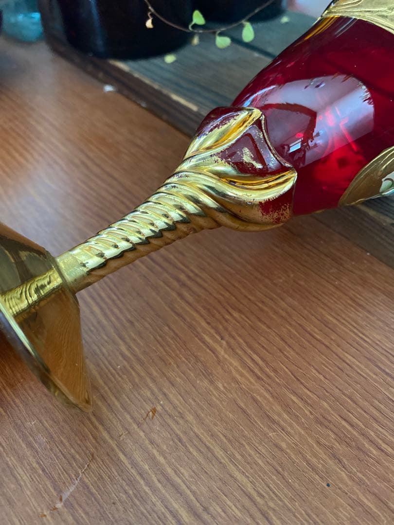 ベネチアン　グラス　ボヘミア　赤　蓋付き　ポット　グラス　金彩　24k レア