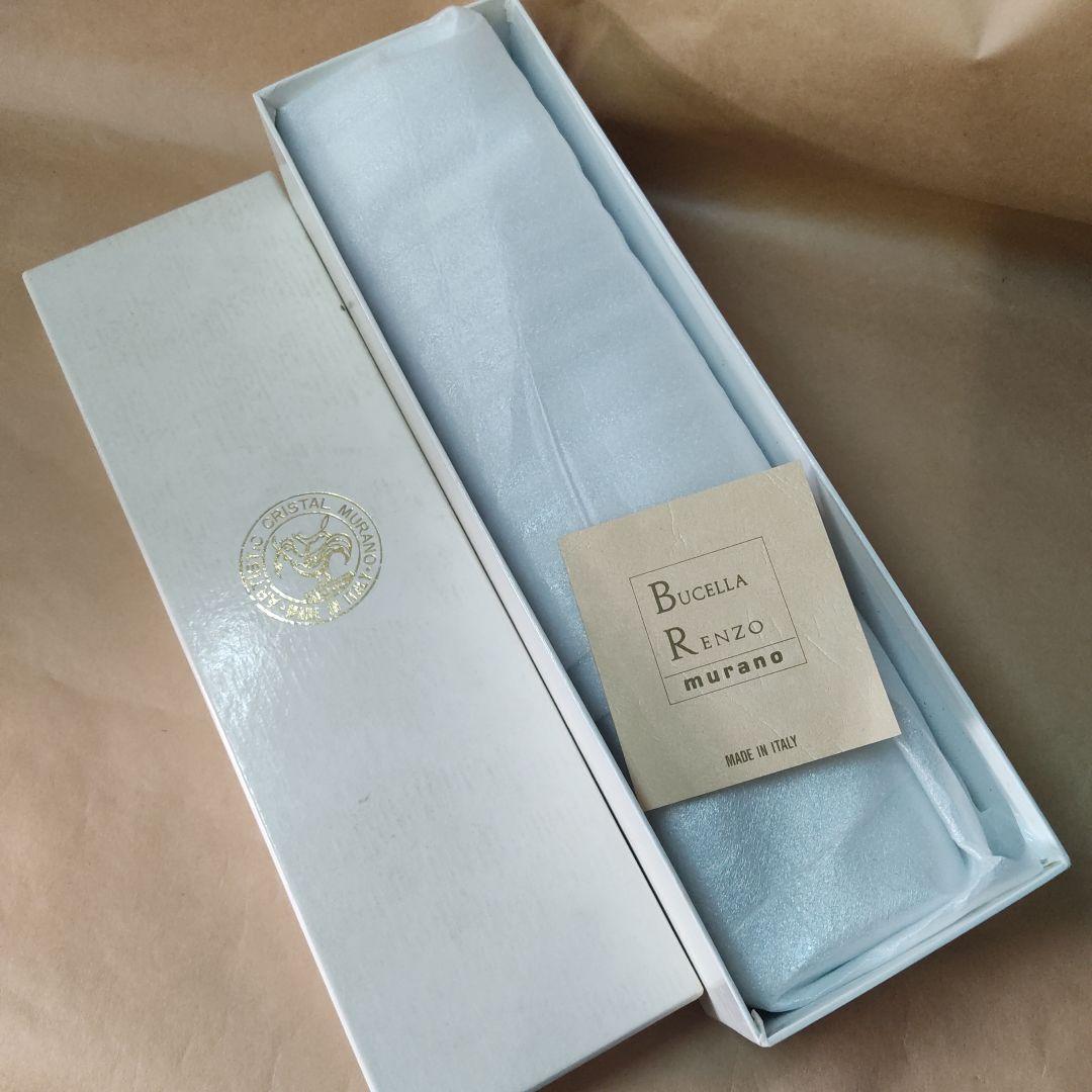 未使用 イタリア ムラーノ MURANO 青と透明のガラス花瓶 tr