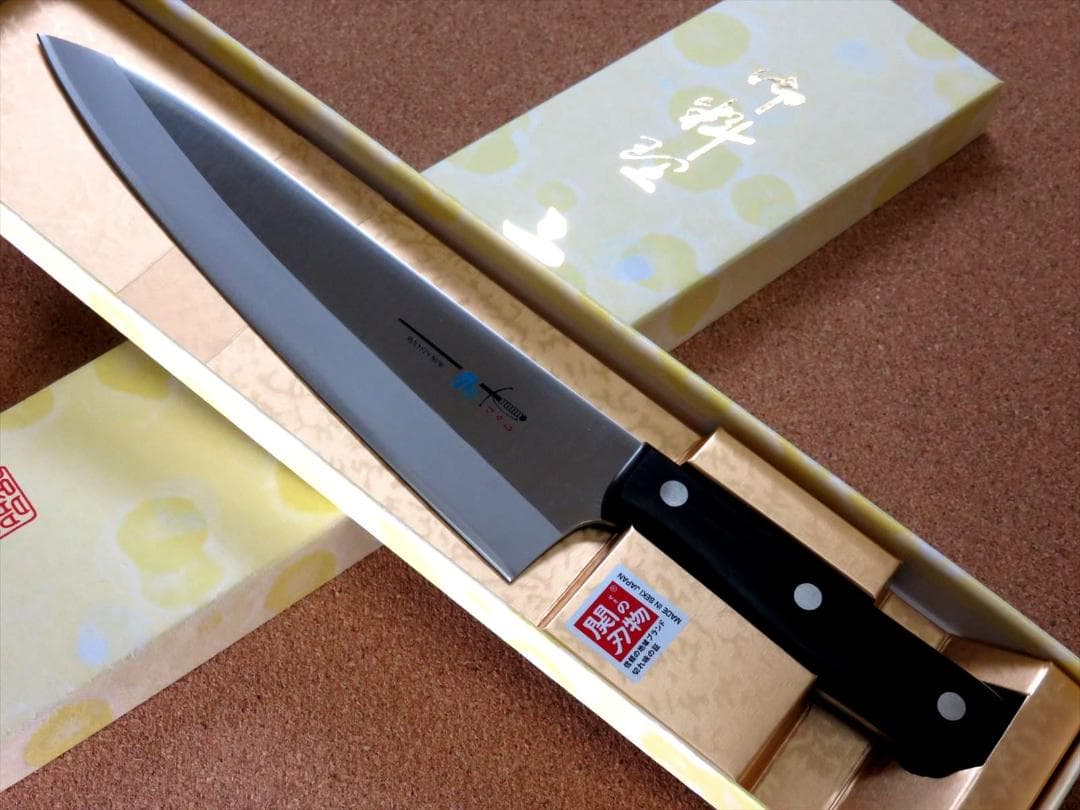 関の刃物 スジ牛刀 200mm クロムモリブデン 肉切り 両刃 万能包丁 洋包丁