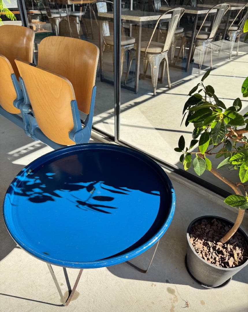 ドラム缶　リメイク　ブルー　ラウンドローテーブル