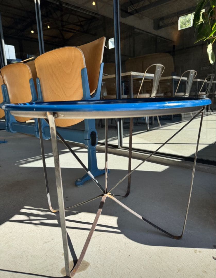 ドラム缶　リメイク　ブルー　ラウンドローテーブル