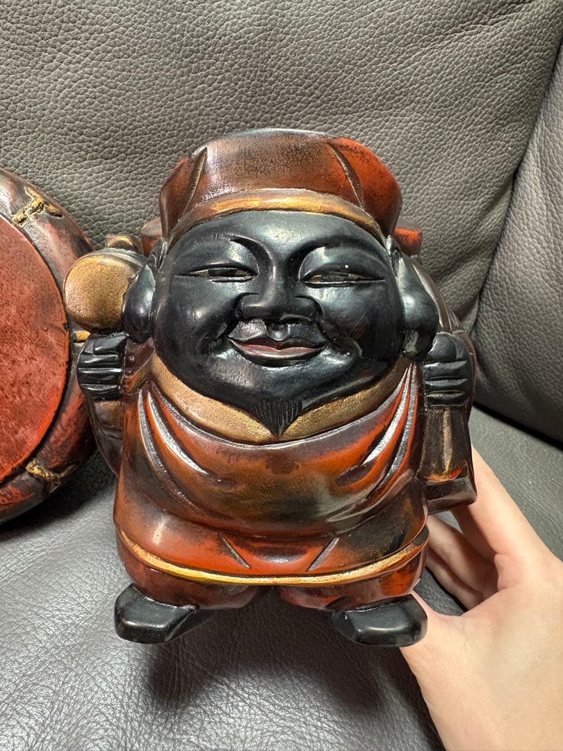 三面大黒天さま　置物　木製　木彫り