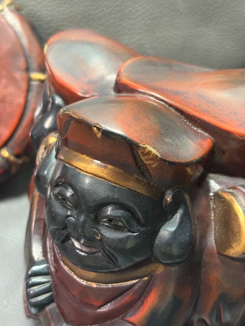 三面大黒天さま　置物　木製　木彫り