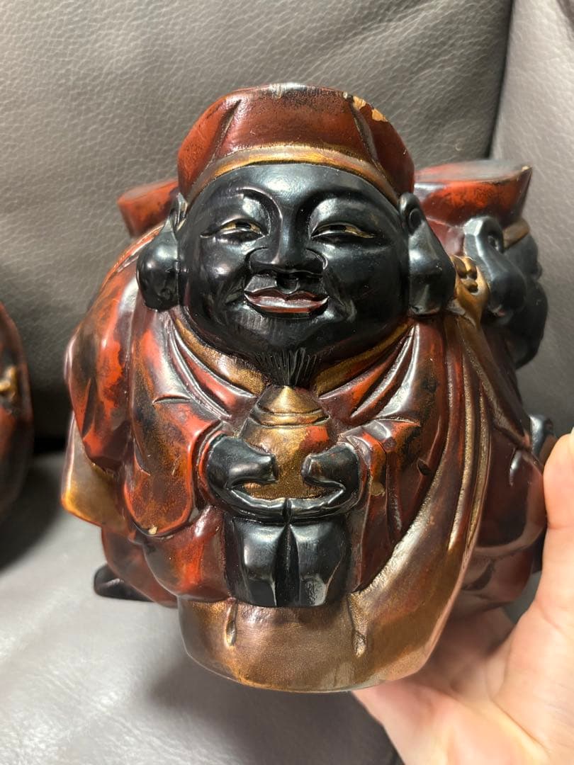 三面大黒天さま　置物　木製　木彫り