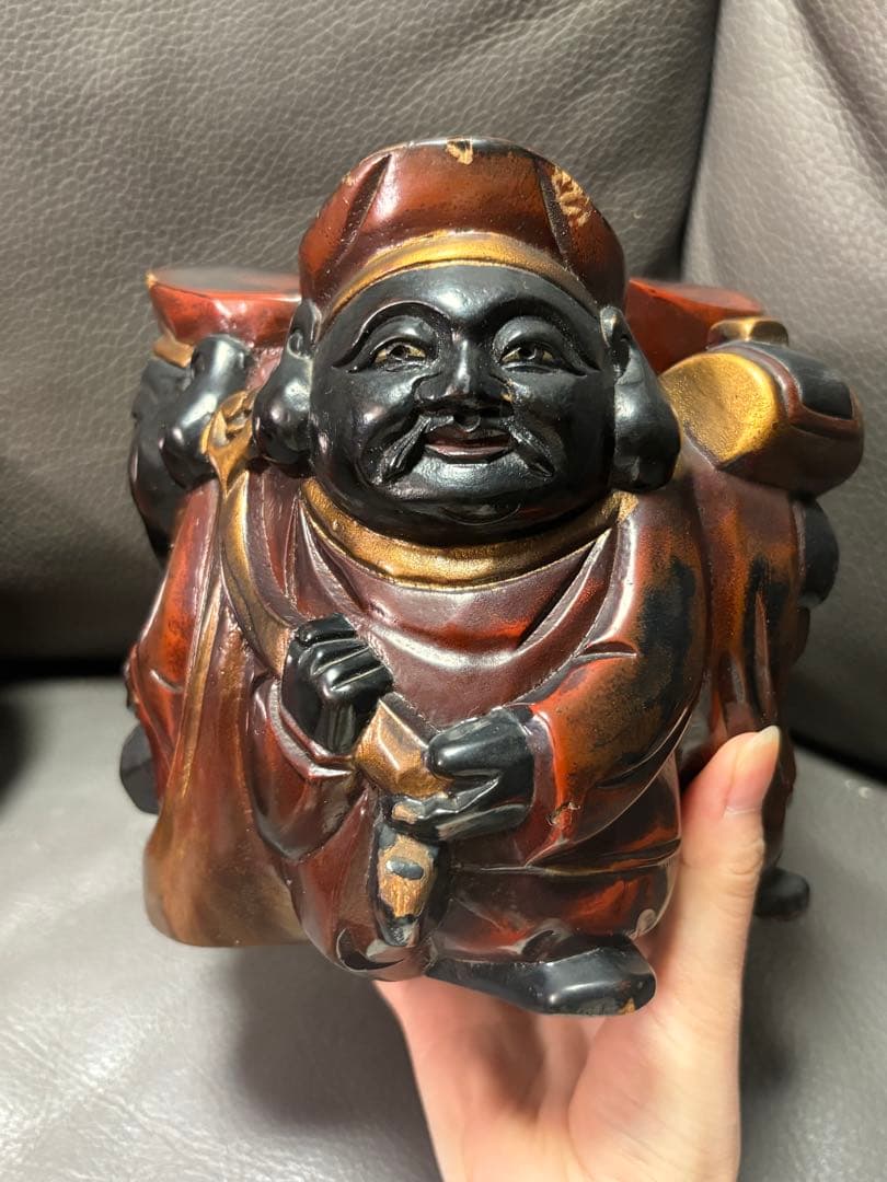 三面大黒天さま　置物　木製　木彫り