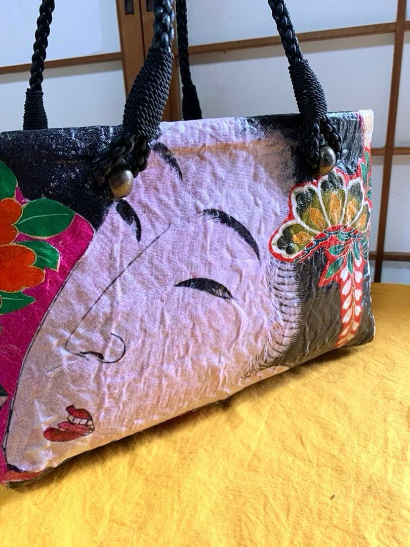 一閑張りかごバッグ　　猫　月岡芳年