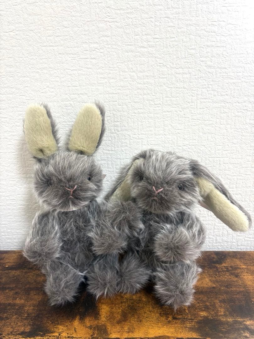 寄り添ううさぎ チャコールグレー たれ耳うさぎ ハンドメイドぬいぐるみ 一点もの