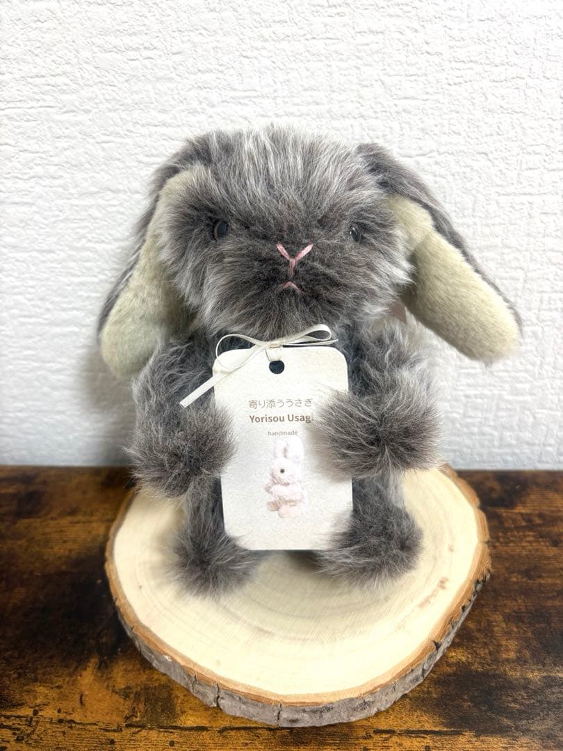 寄り添ううさぎ チャコールグレー たれ耳うさぎ ハンドメイドぬいぐるみ 一点もの