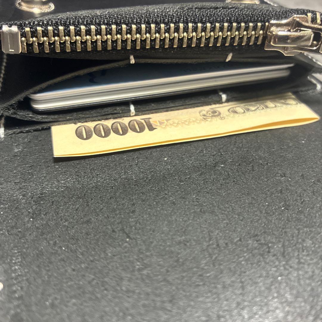 トラッカーウォレットショートサイズクロスボールコンチョ　クロム財布