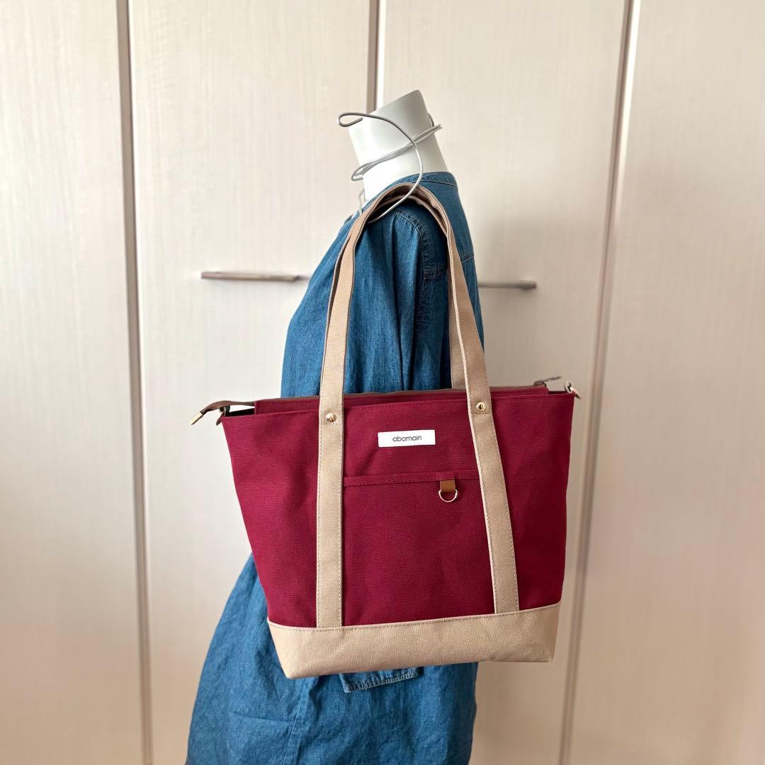 【JUNE】あおりポケット付きトートバッグL 倉敷8号帆布　ボルドー
