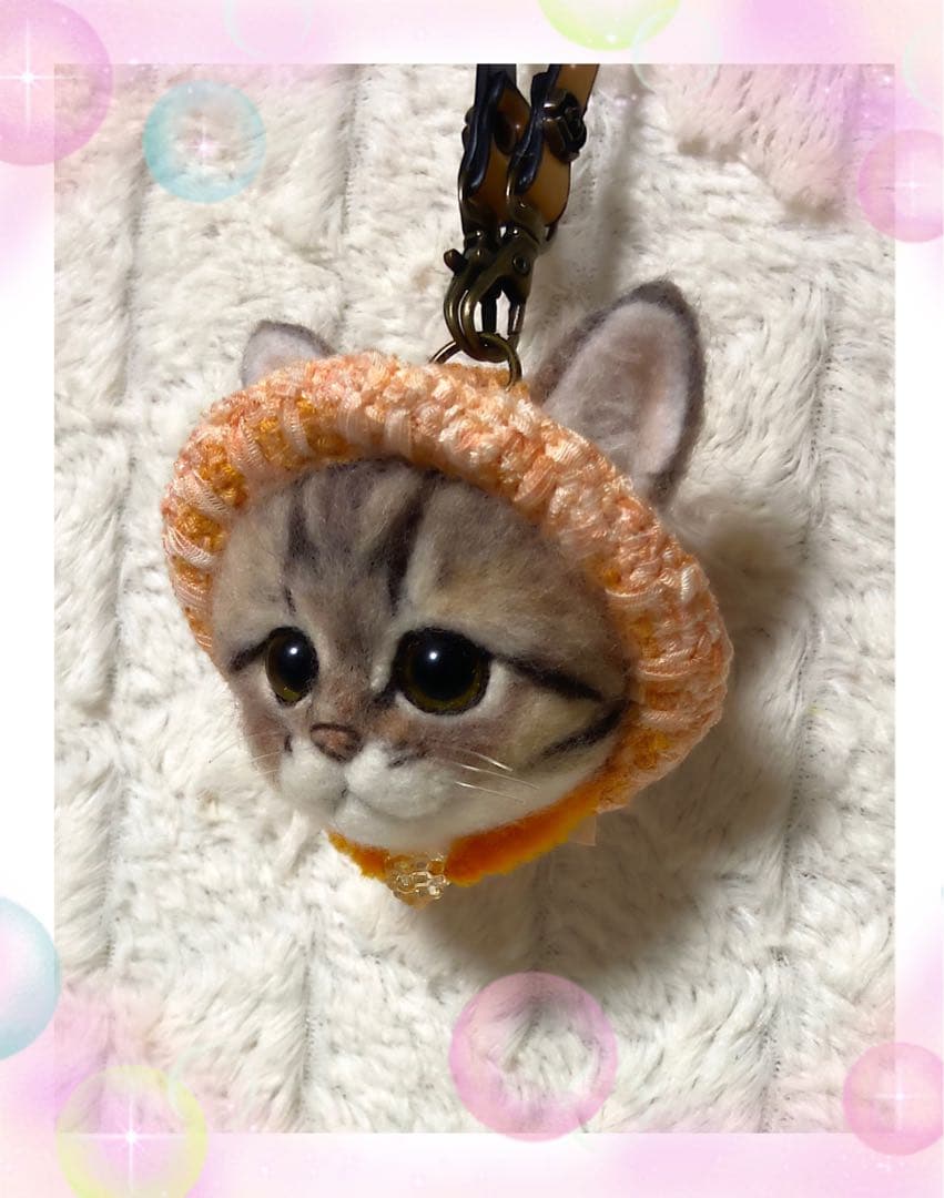 羊毛フェルト。猫。バッグチャーム。オーダーNo.30