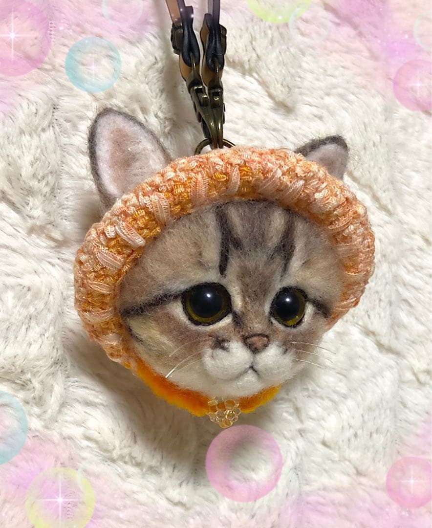 羊毛フェルト。猫。バッグチャーム。オーダーNo.30