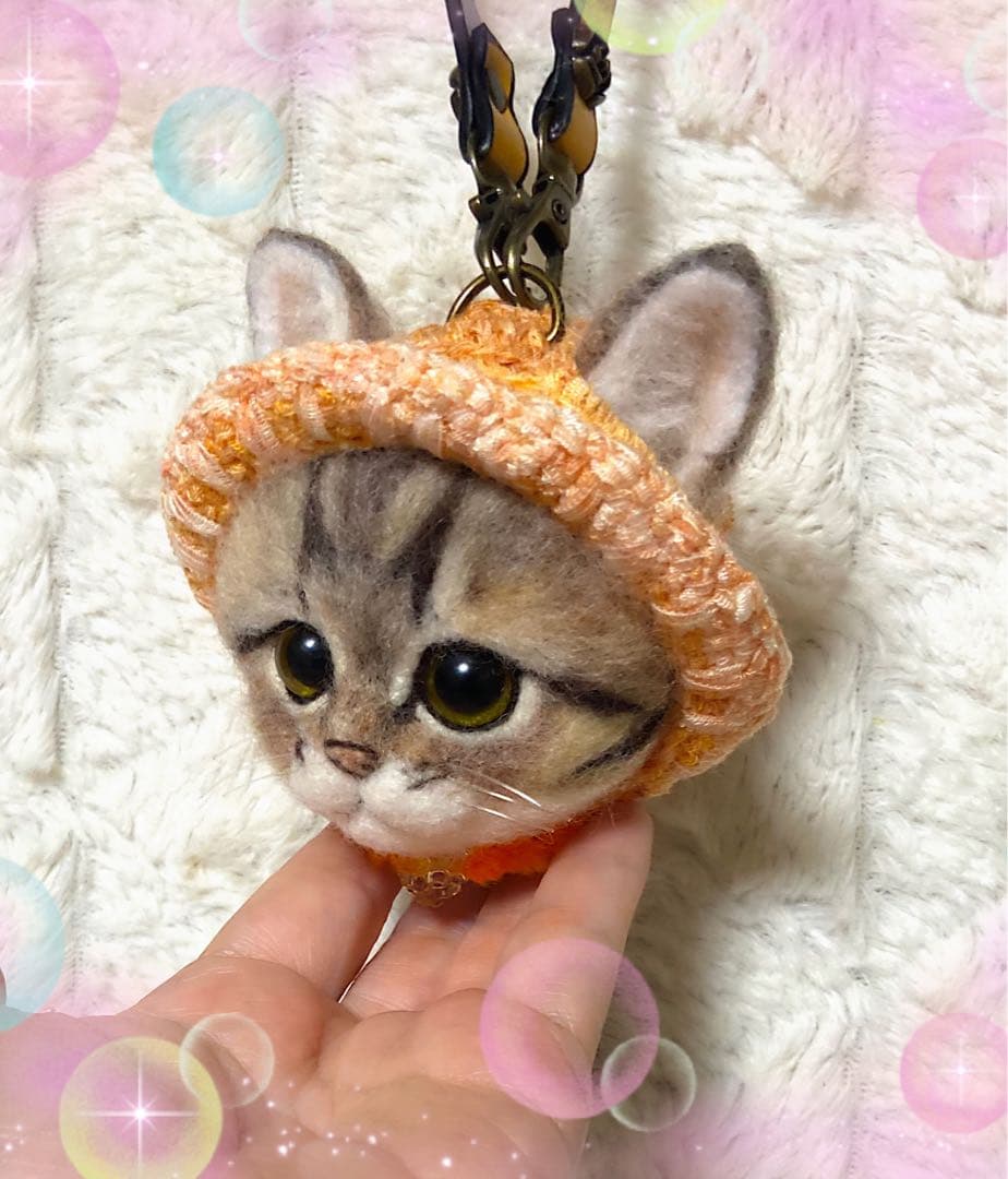 羊毛フェルト。猫。バッグチャーム。オーダーNo.30