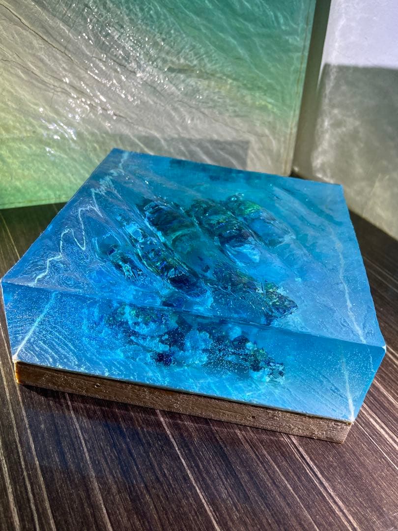 UMIKA技法 海を閉じ込めた立体オーシャンレジンアート スクエア型15cm