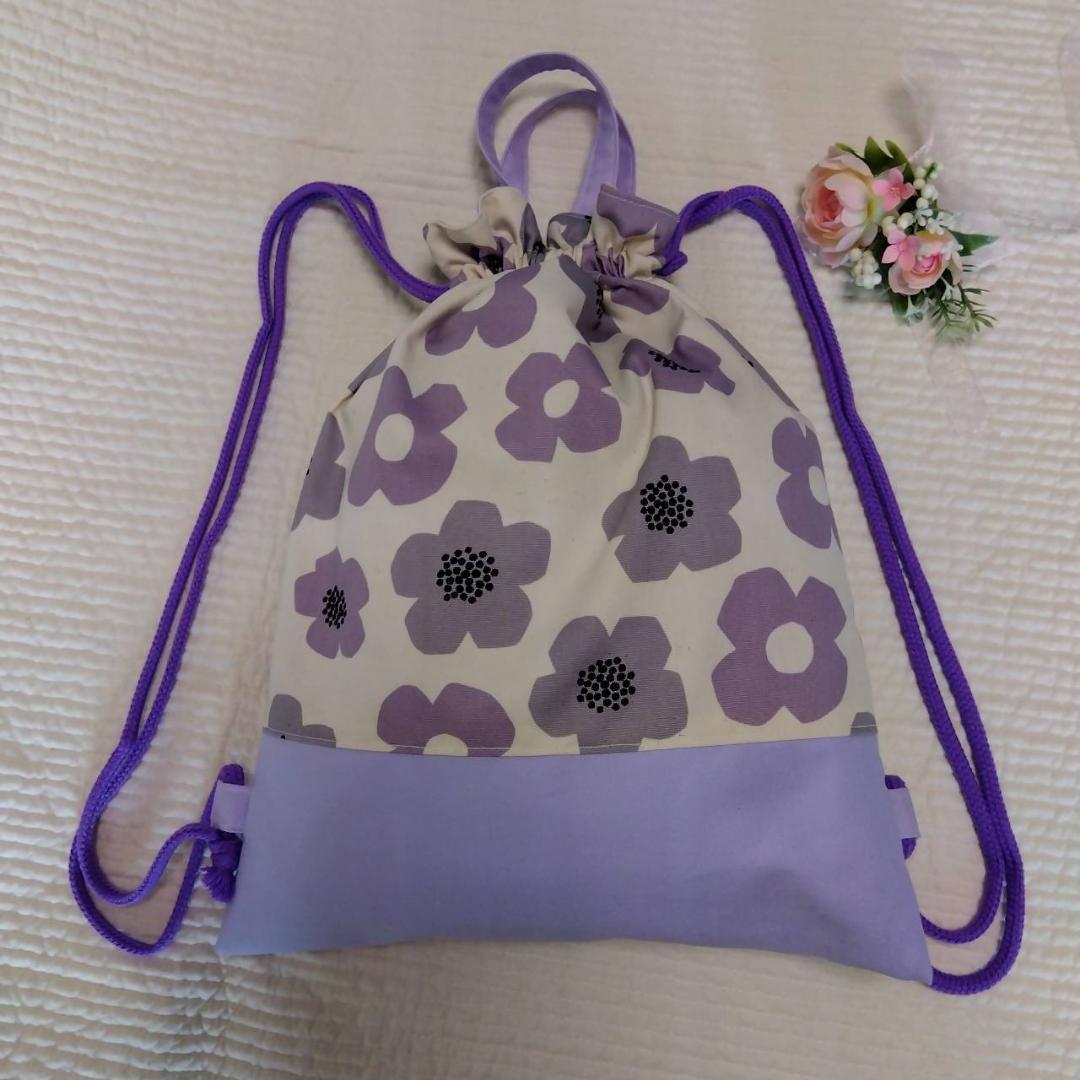 北欧 花かご レッスンバッグ 上靴袋 体操服袋 入学3点セット パープル