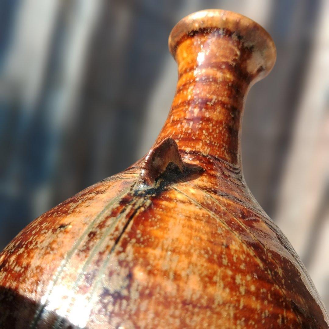 古瀬戸花生　古瀬戸鉄釉一輪差し