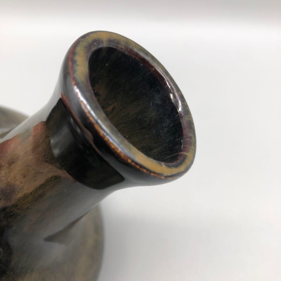 アンティーク鶴首陶器一輪挿し花瓶フラワーベース13.5cm2点ペアセット伝統工芸