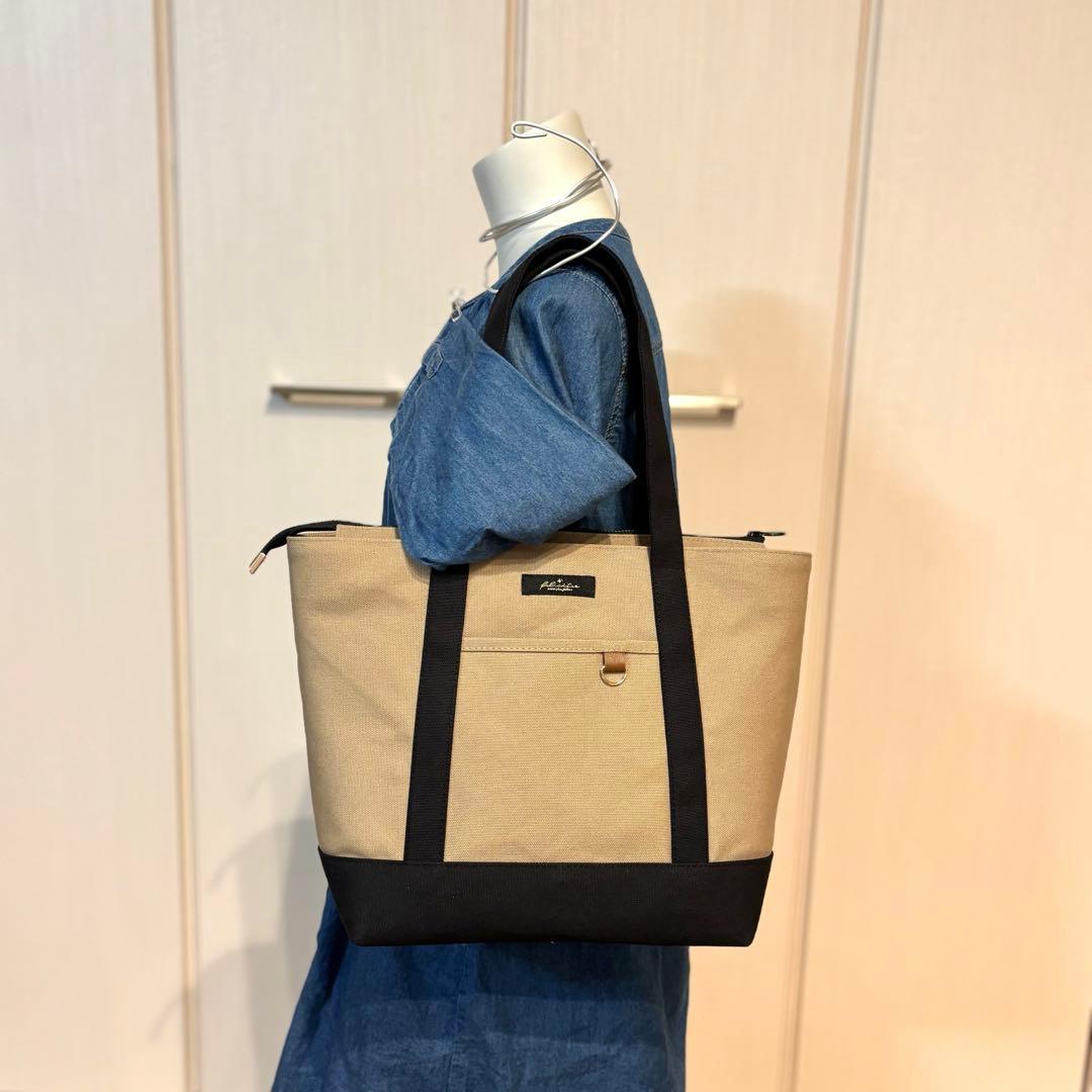 【kuyu】あおりポケット付きトートバッグL 倉敷8号帆布　マッシュルーム