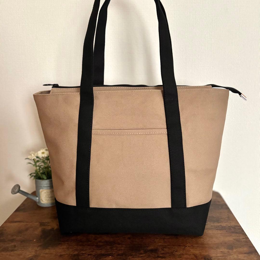 【kuyu】あおりポケット付きトートバッグL 倉敷8号帆布　マッシュルーム