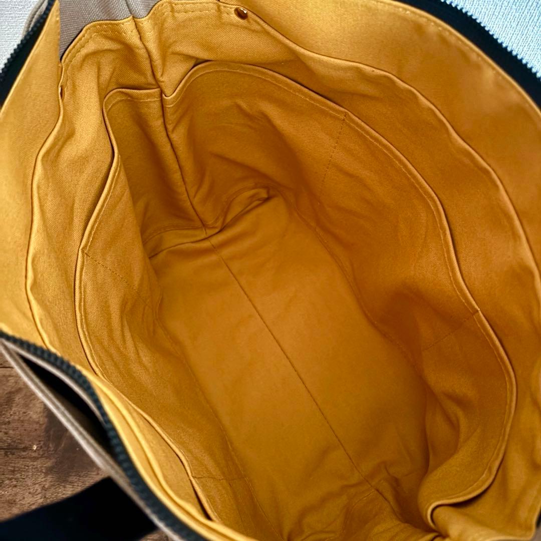 【kuyu】あおりポケット付きトートバッグL 倉敷8号帆布　マッシュルーム