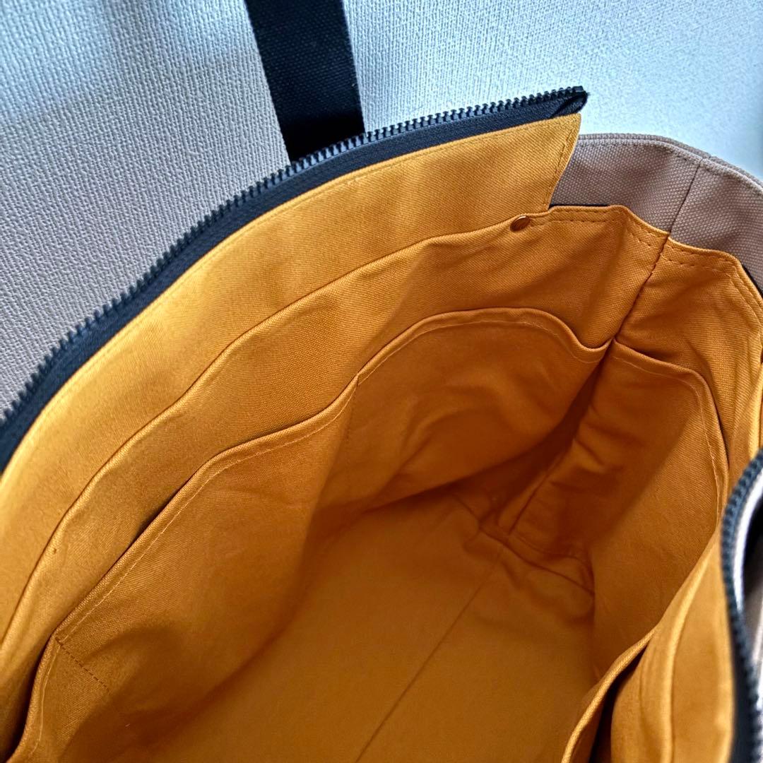 【kuyu】あおりポケット付きトートバッグL 倉敷8号帆布　マッシュルーム