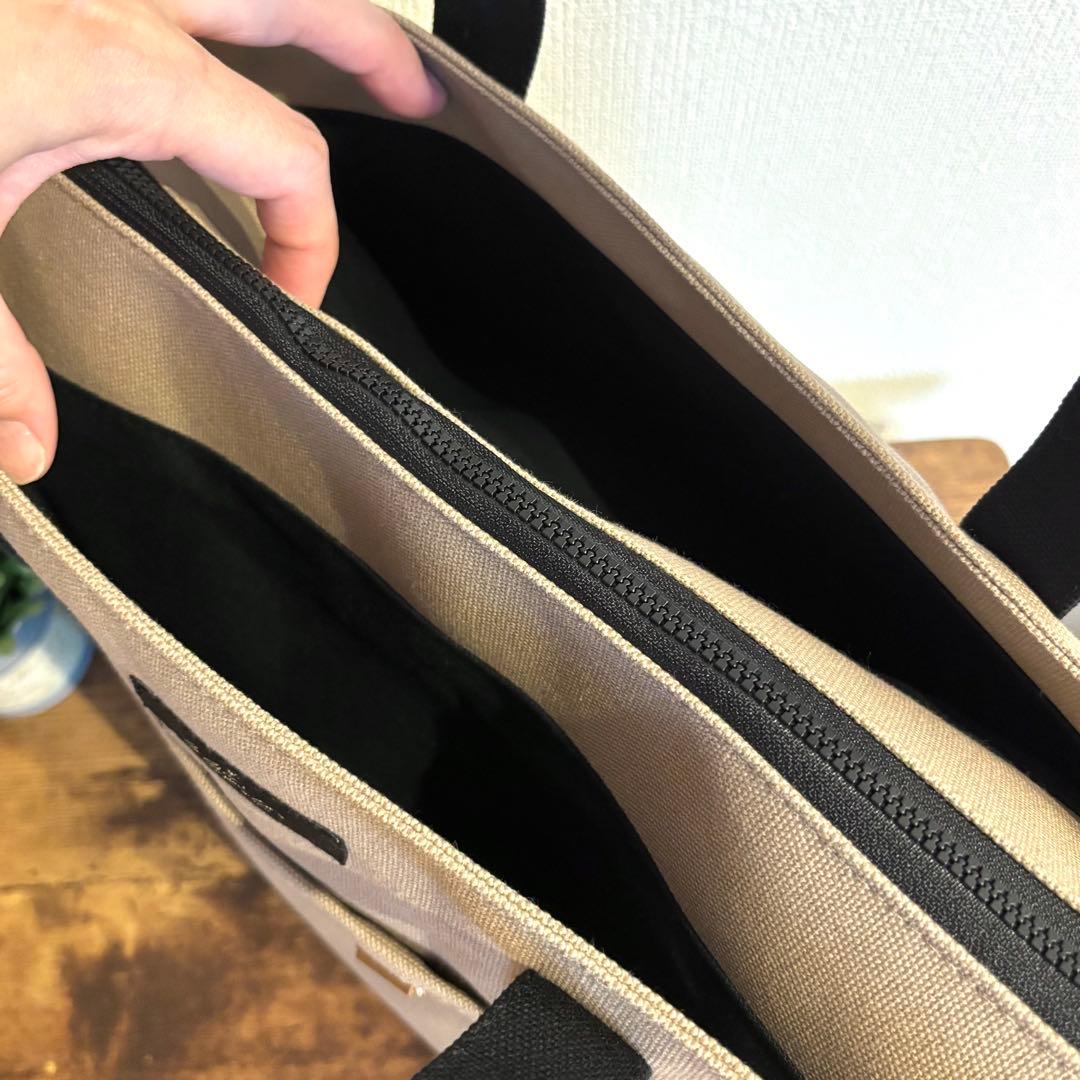 【kuyu】あおりポケット付きトートバッグL 倉敷8号帆布　マッシュルーム