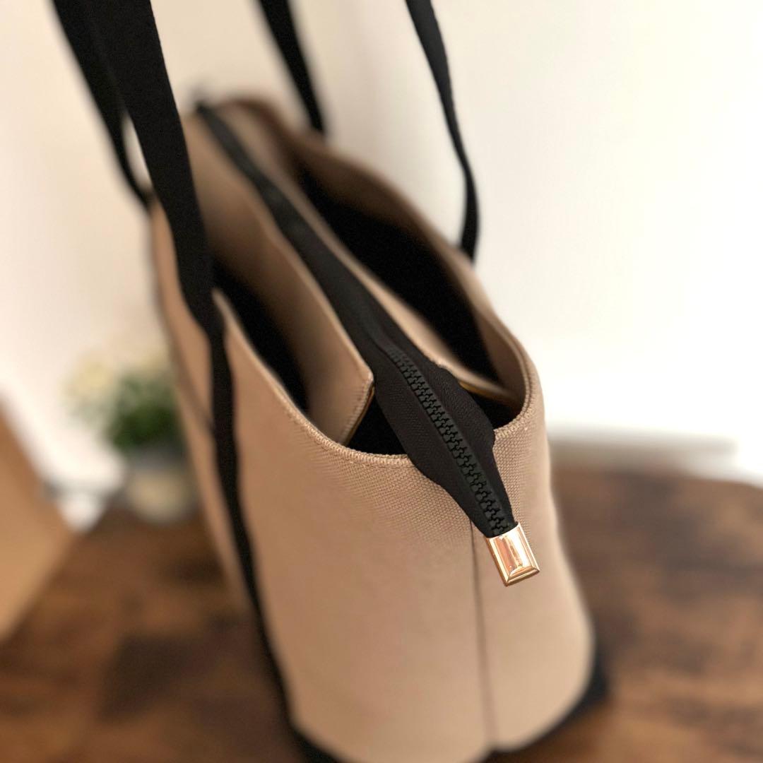 【kuyu】あおりポケット付きトートバッグL 倉敷8号帆布　マッシュルーム