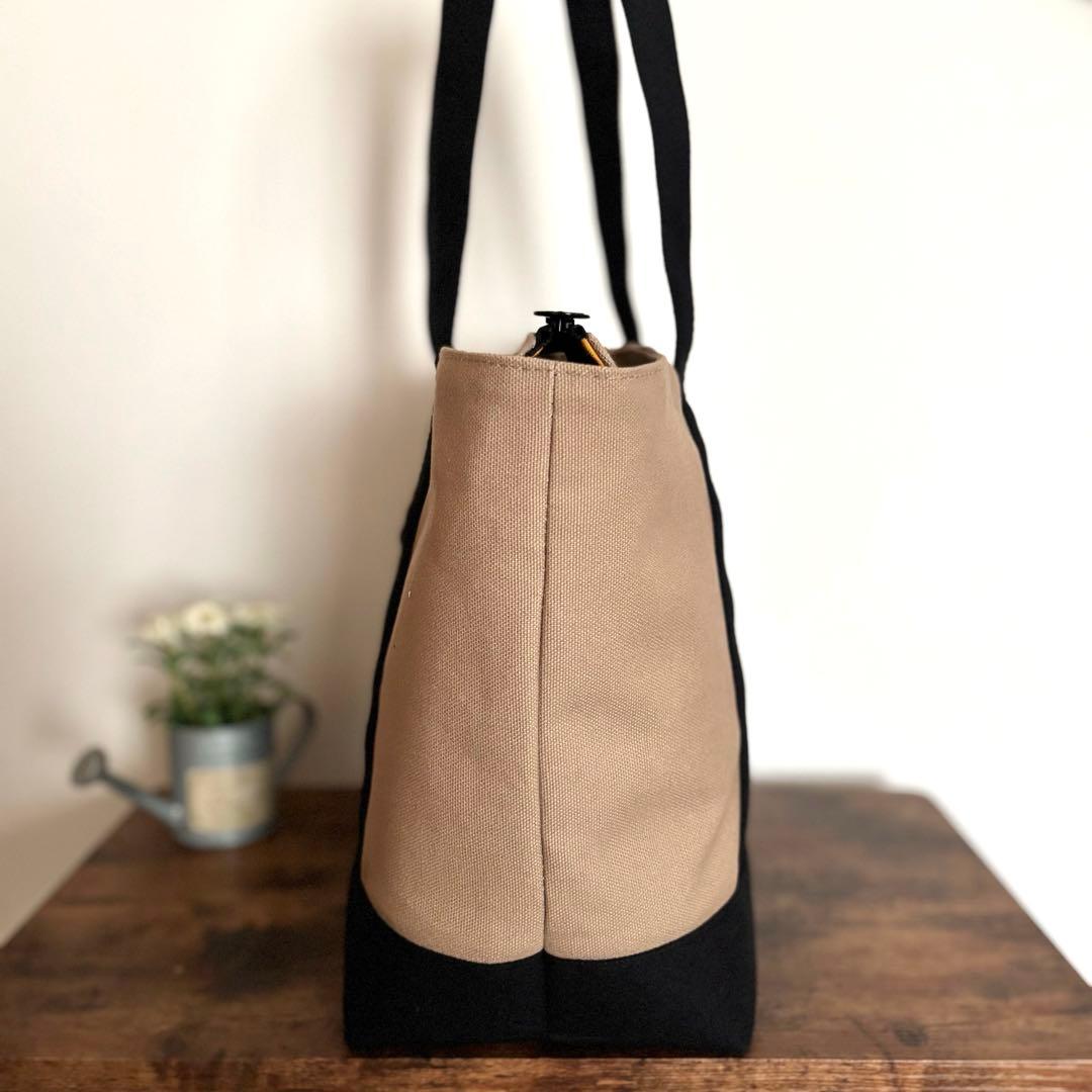 【kuyu】あおりポケット付きトートバッグL 倉敷8号帆布　マッシュルーム