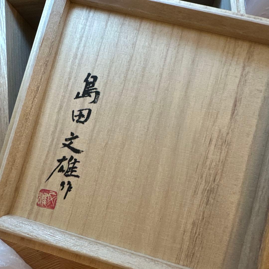 島田文雄　彩磁牡丹文碗　茶碗　共箱