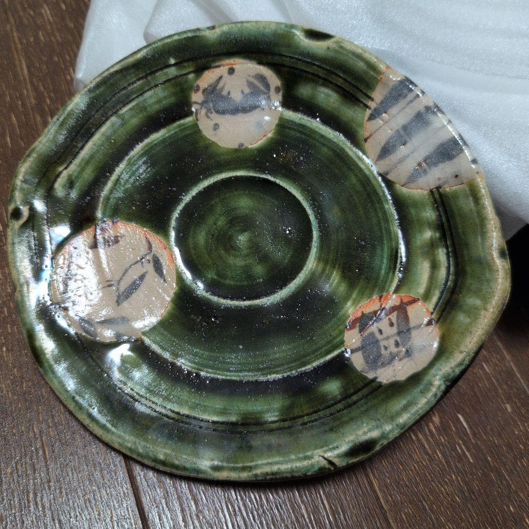 織部焼　玉山窯 監修　玉置保夫 総織部 間取り 楕円 皿 　5枚セット