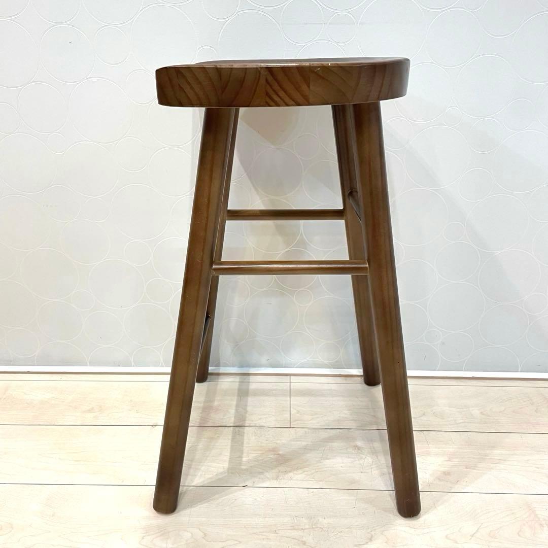 【美品】天然木 無垢材 木製スツール カウンター椅子 丸脚￼ アンティーク