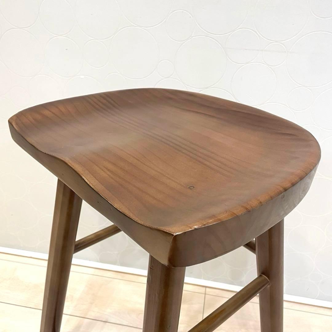 【美品】天然木 無垢材 木製スツール カウンター椅子 丸脚￼ アンティーク